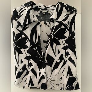 Harve Benard Womens Plus Size Linen Cotton Top Black and White Floral